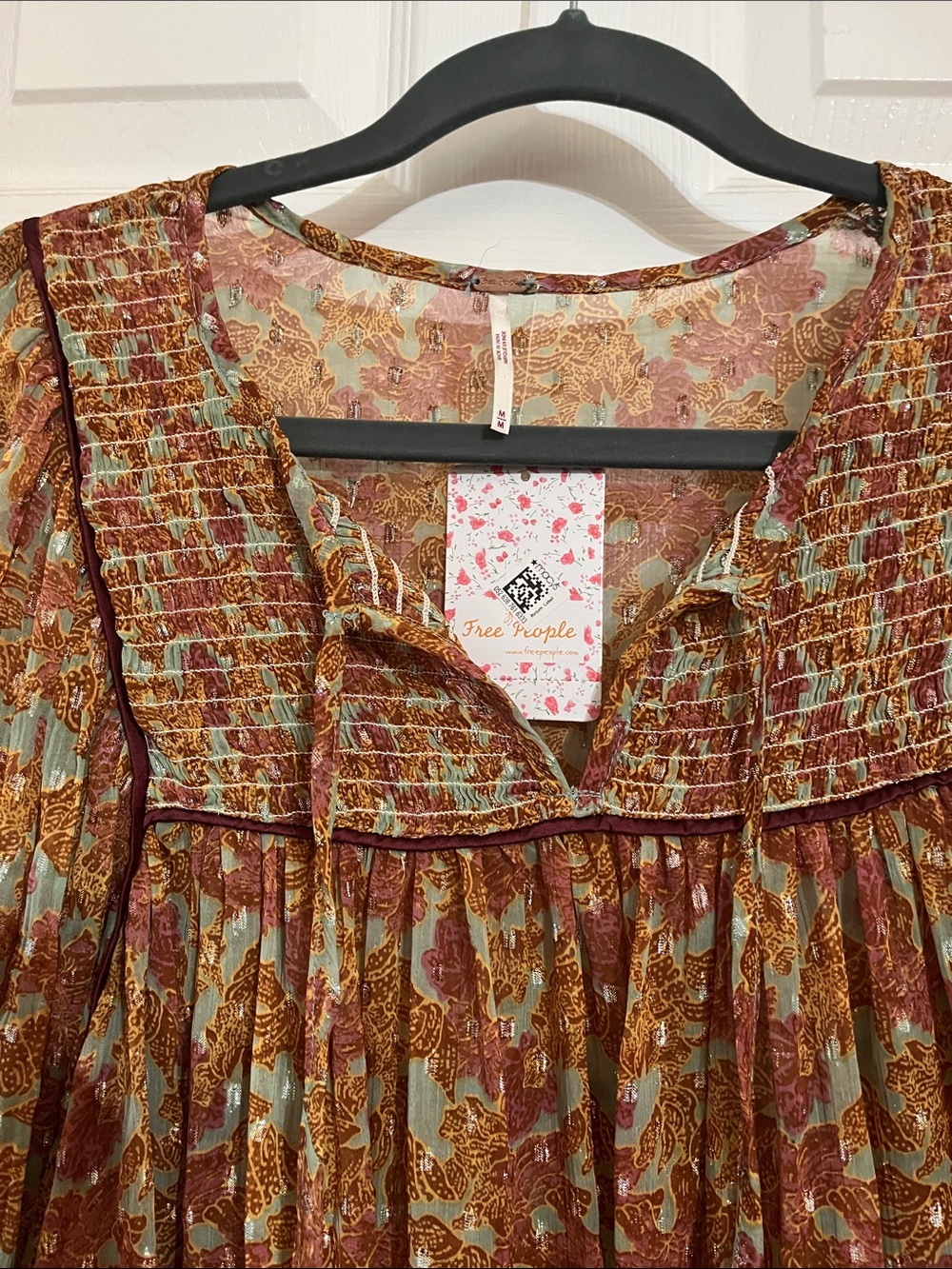 Free People NWT Free Swinging Burnt Orange Floral Tiered Mini Dress M - Picture 7 of 13